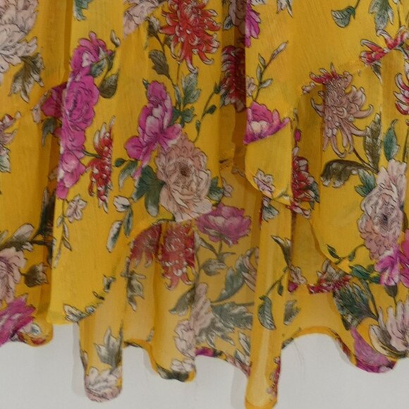 Band of Gypsies Mustard Floral High Low Flutter Sleeve V Neck Midi Dress Sz M - Picture 4 of 7